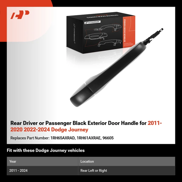 Rear Driver or Passenger Black Exterior Door Handle for 2011-2020 2022-2024 Dodge Journey