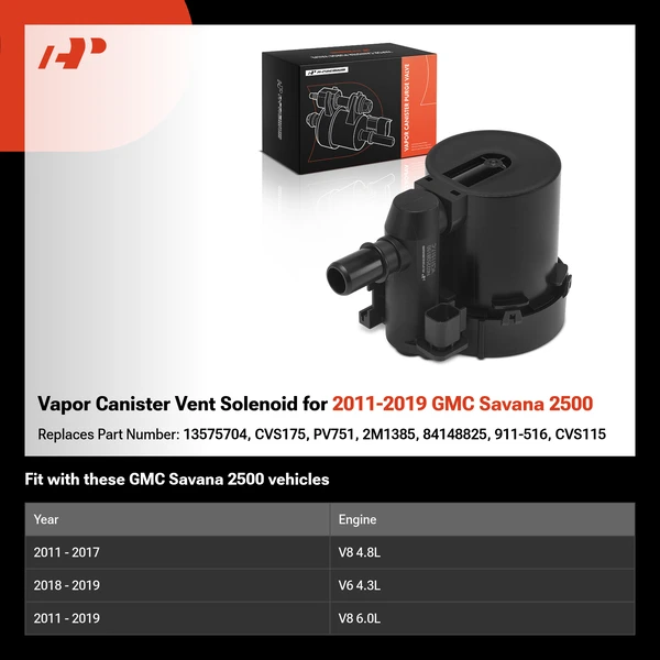 Vapor Canister Vent Solenoid for 2011-2019 GMC Savana 2500