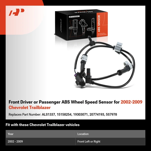 Front Driver or Passenger ABS Wheel Speed Sensor for 2002-2009 Chevrolet Trailblazer