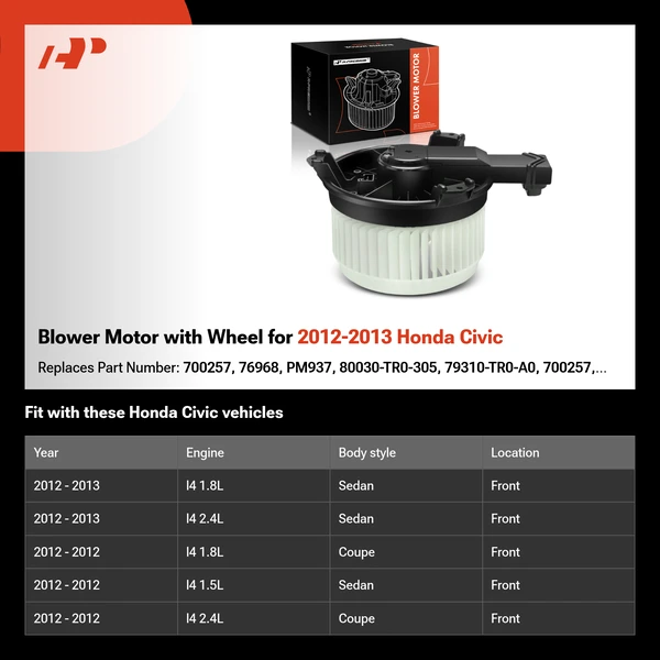 Blower Motor with Wheel for 2012-2013 Honda Civic