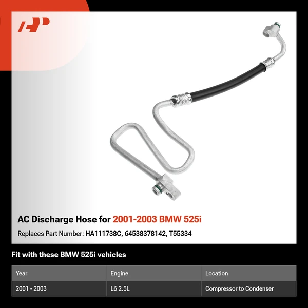 AC Discharge Hose for 2001-2003 BMW 525i