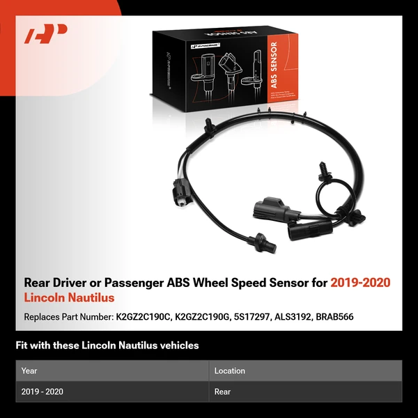Rear Driver or Passenger ABS Wheel Speed Sensor for 2019-2020 Lincoln Nautilus