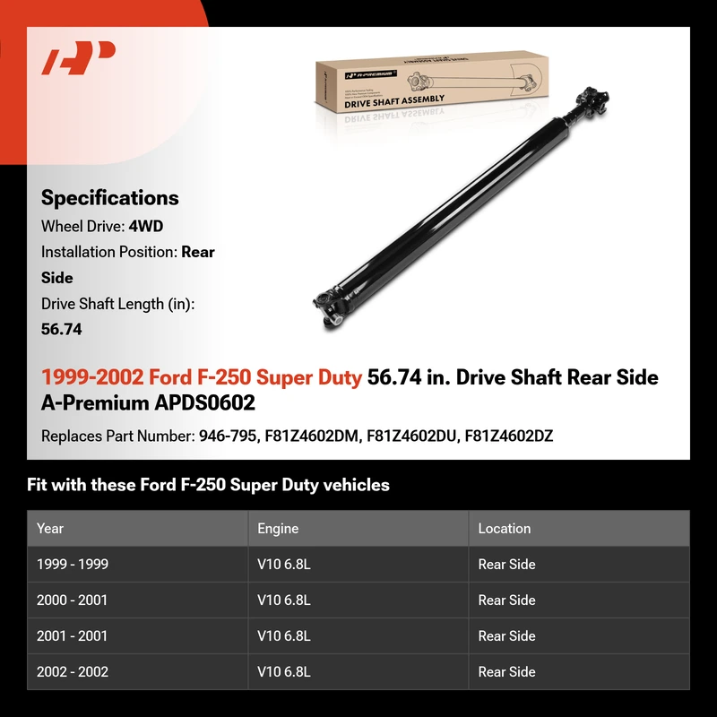1999-2002 Ford F-250 Super Duty 56.74 in. Drive Shaft Rear Side A-Premium APDS0602