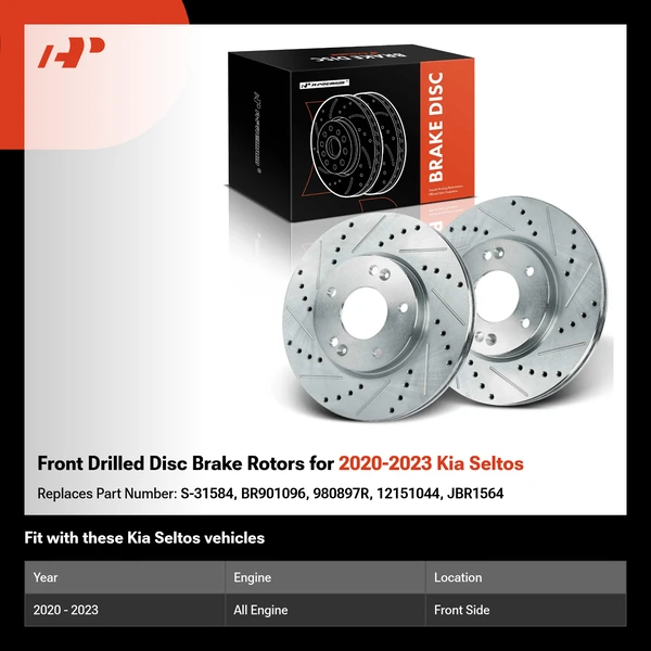 Front Drilled Disc Brake Rotors for 2020-2023 Kia Seltos