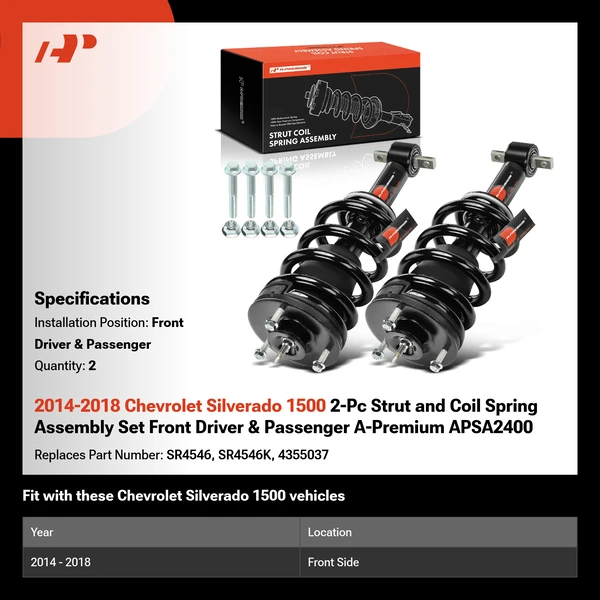 2014-2018 Chevrolet Silverado 1500 2-Pc Strut and Coil Spring Assembly Set Front Driver & Passenger A-Premium APSA2400