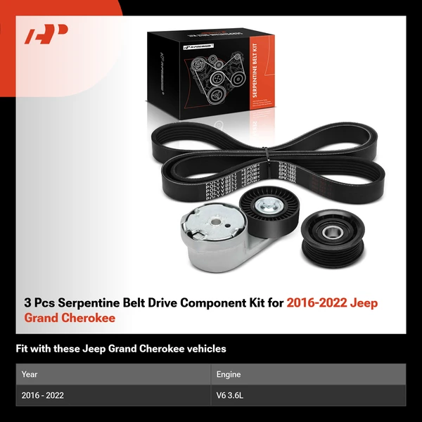 3 Pcs Serpentine Belt Drive Component Kit for 2016-2022 Jeep Grand Cherokee