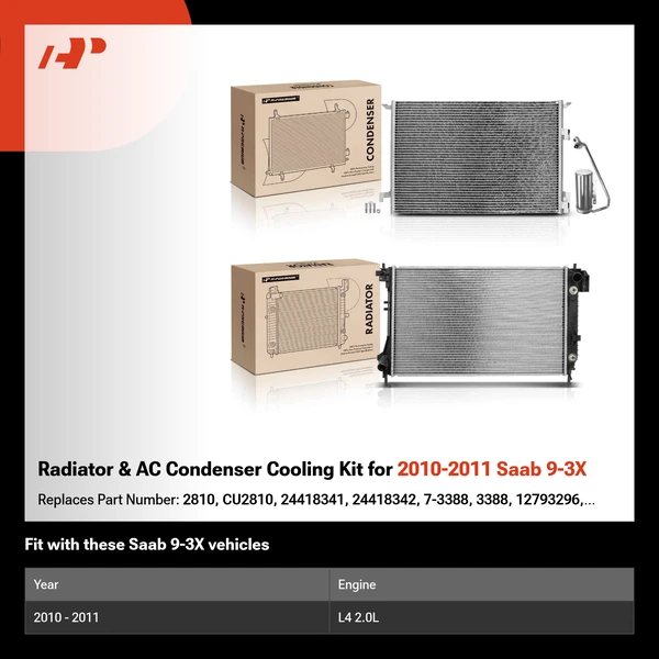 Radiator & AC Condenser Cooling Kit for 2010-2011 Saab 9-3X