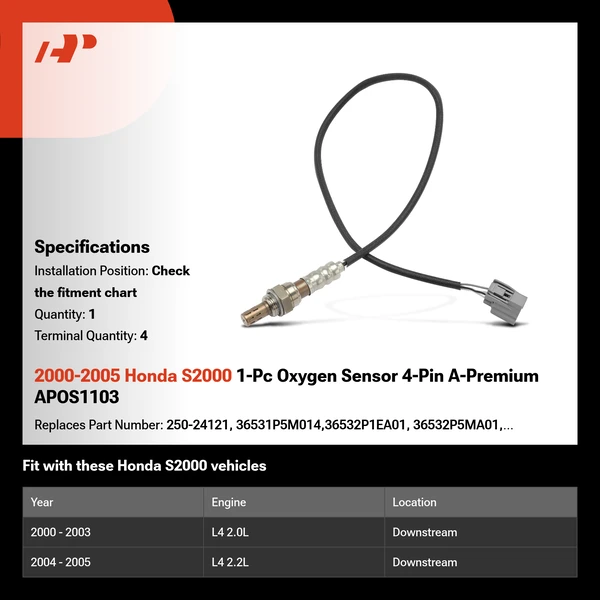 2000-2005 Honda S2000 1-Pc Oxygen Sensor 4-Pin A-Premium APOS1103