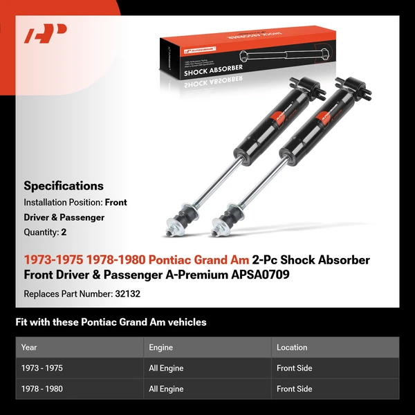 1973-1975 1978-1980 Pontiac Grand Am 2-Pc Shock Absorber Front Driver & Passenger A-Premium APSA0709