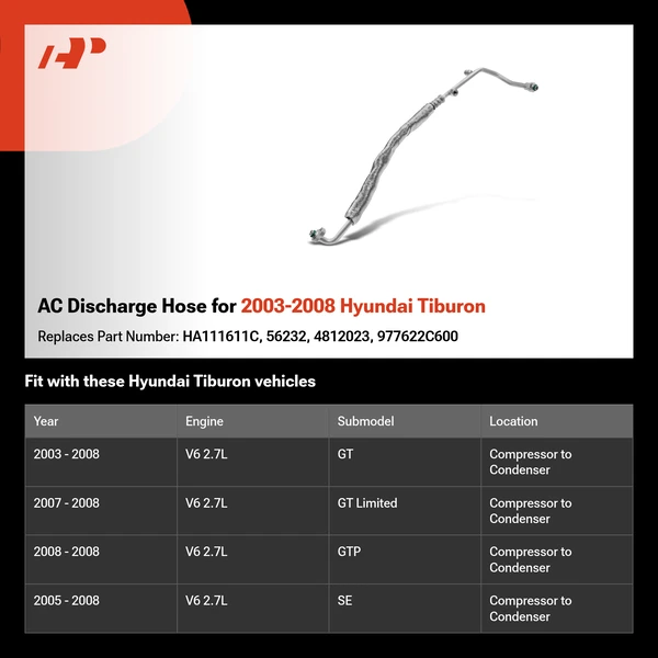 AC Discharge Hose for 2003-2008 Hyundai Tiburon