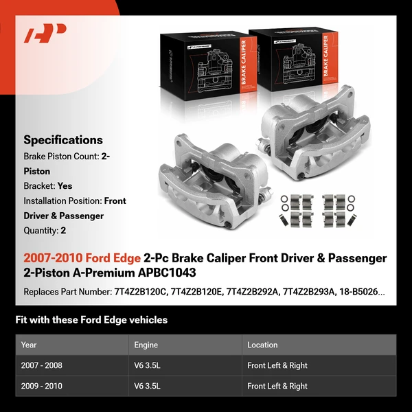 2007-2010 Ford Edge 2-Pc Brake Caliper Front Driver & Passenger 2-Piston A-Premium APBC1043