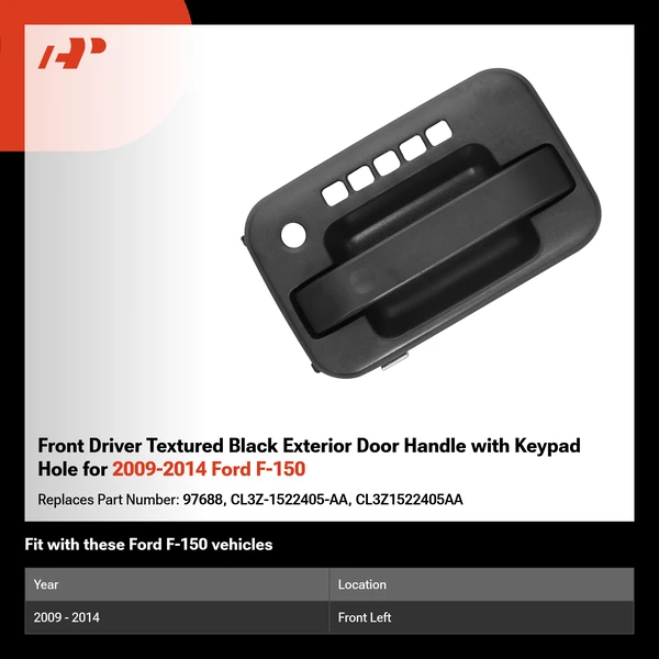 Front Driver Textured Black Exterior Door Handle with Keypad Hole for 2009-2014 Ford F-150