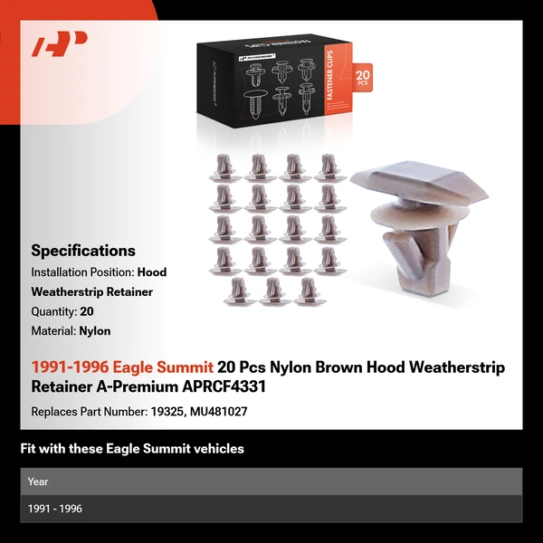1991-1996 Eagle Summit 20 Pcs Nylon Brown Hood Weatherstrip Retainer A-Premium APRCF4331
