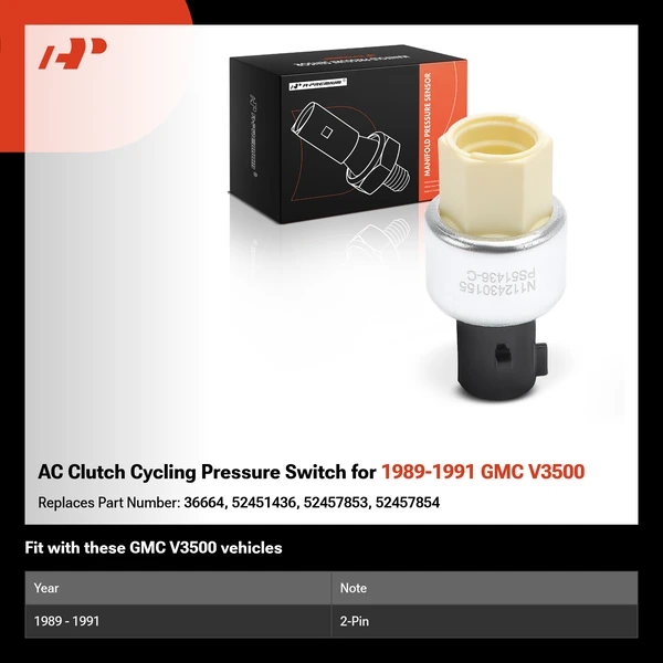 AC Clutch Cycling Pressure Switch for 1989-1991 GMC V3500