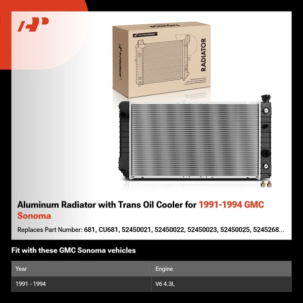 Aluminum Radiator with Trans Oil Cooler for 1991-1994 GMC Sonoma