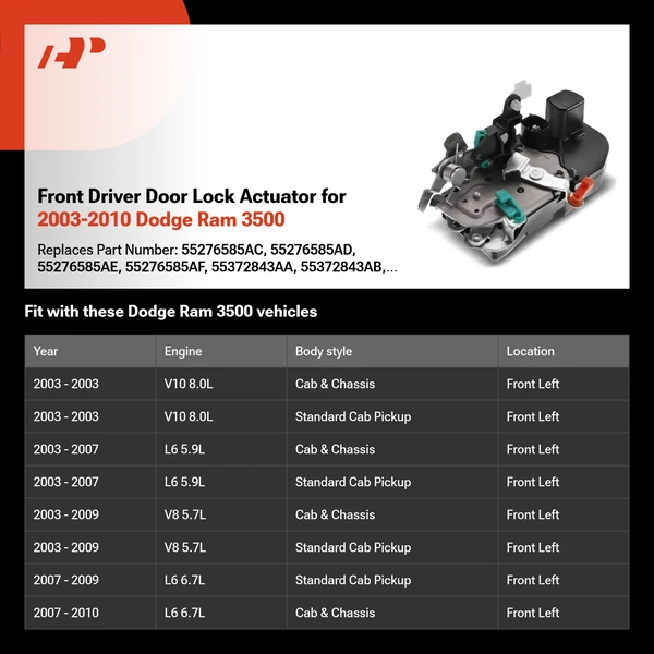 Front Driver Door Lock Actuator for 2003-2010 Dodge Ram 3500