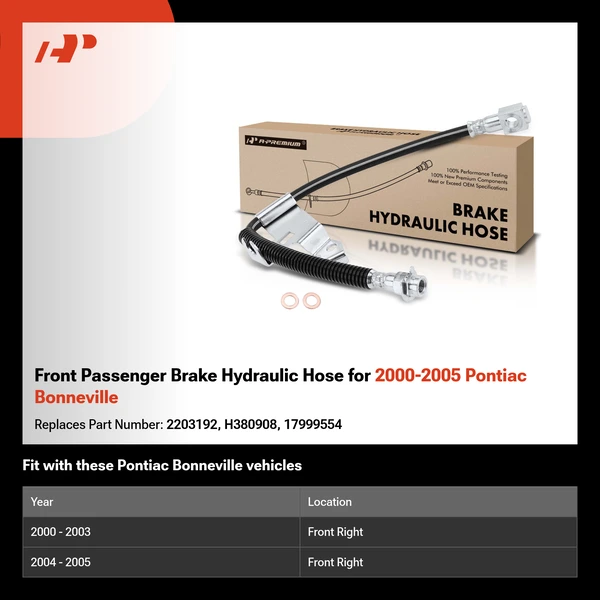 Front Passenger Brake Hydraulic Hose for 2000-2005 Pontiac Bonneville