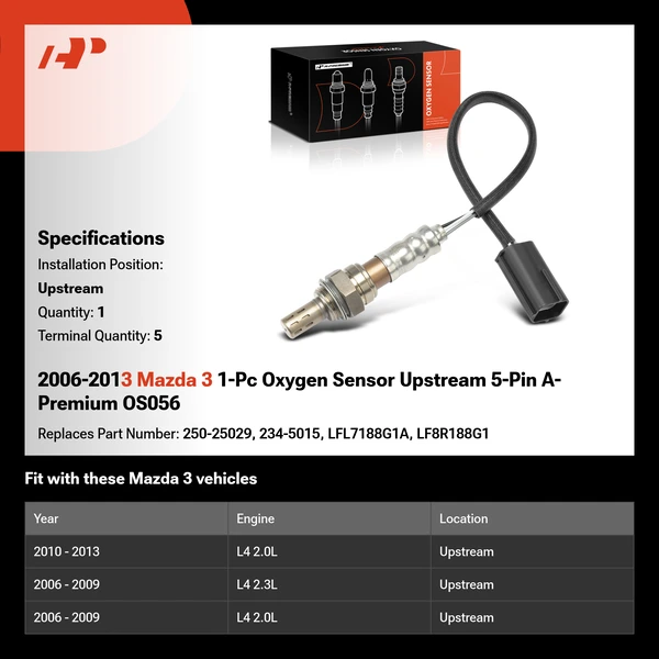 2006-2013 Mazda 3 1-Pc Oxygen Sensor Upstream 5-Pin A-Premium OS056