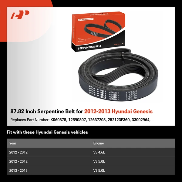 87.82 Inch Serpentine Belt for 2012-2013 Hyundai Genesis