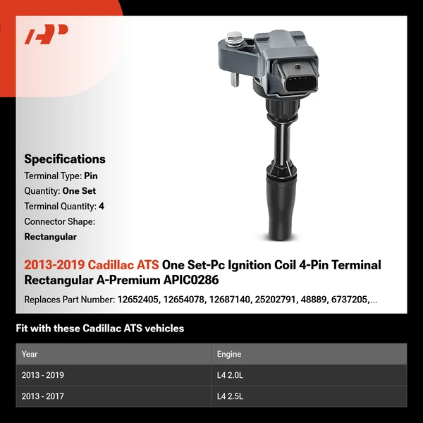 2013-2019 Cadillac ATS One Set-Pc Ignition Coil 4-Pin Terminal Rectangular A-Premium APIC0286