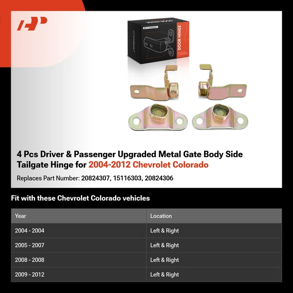 4 Pcs Driver & Passenger Upgraded Metal Gate Body Side Tailgate Hinge for 2004-2012 Chevrolet Colorado