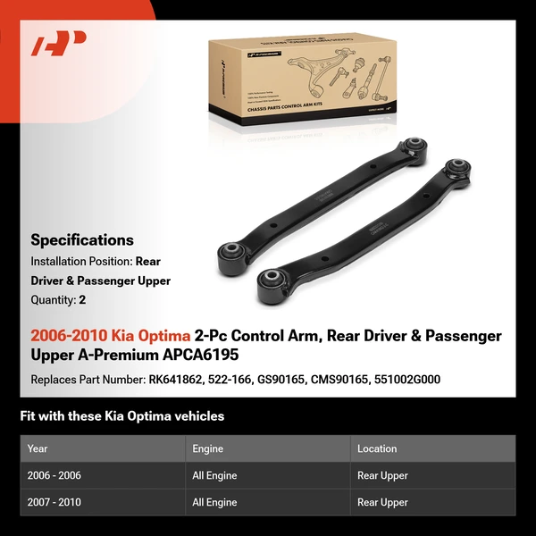 2006-2010 Kia Optima 2-Pc Control Arm, Rear Driver & Passenger Upper A-Premium APCA6195