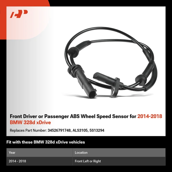 Front Driver or Passenger ABS Wheel Speed Sensor for 2014-2018 BMW 328d xDrive
