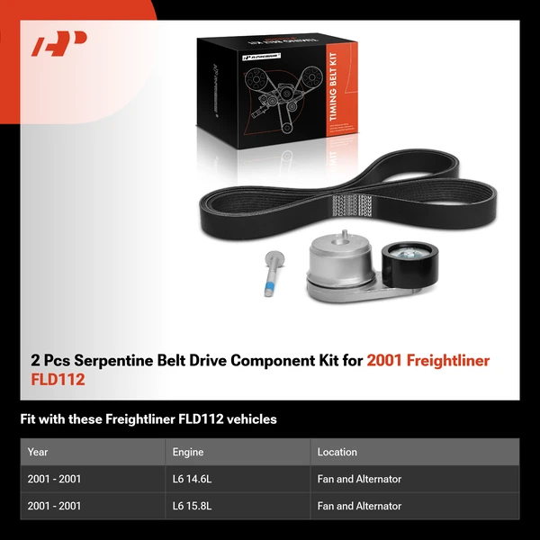 2 Pcs Serpentine Belt Drive Component Kit for 2001 Freightliner FLD112