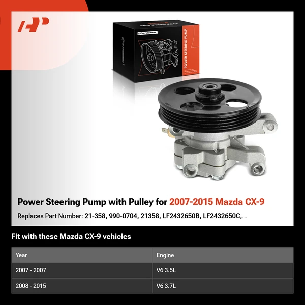 Power Steering Pump with Pulley for 2007-2015 Mazda CX-9