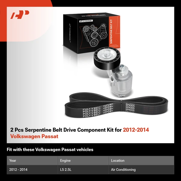 2 Pcs Serpentine Belt Drive Component Kit for 2012-2014 Volkswagen Passat