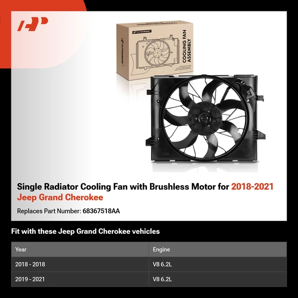 Single Radiator Cooling Fan with Brushless Motor for 2018-2021 Jeep Grand Cherokee