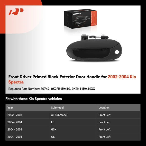 Front Driver Primed Black Exterior Door Handle for 2002-2004 Kia Spectra