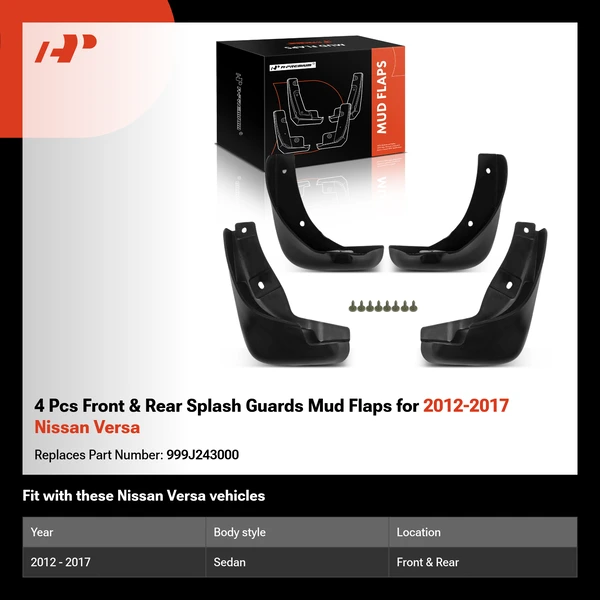 4 Pcs Front & Rear Splash Guards Mud Flaps for 2012-2017 Nissan Versa