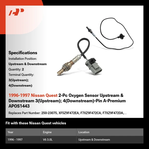 1996-1997 Nissan Quest 2-Pc Oxygen Sensor Upstream & Downstream 3(Upstream); 4(Downstream)-Pin A-Premium APOS1443