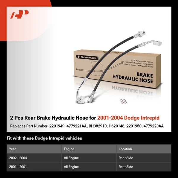 2 Pcs Rear Brake Hydraulic Hose for 2001-2004 Dodge Intrepid