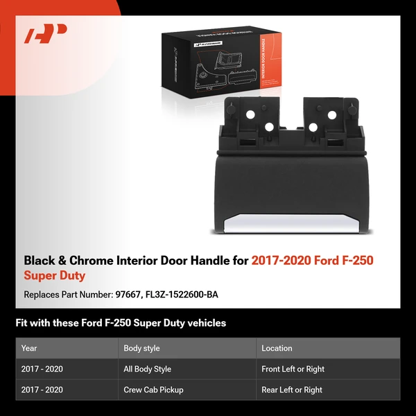 Black & Chrome Interior Door Handle for 2017-2020 Ford F-250 Super Duty