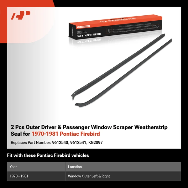 2 Pcs Outer Driver & Passenger Window Scraper Weatherstrip Seal for 1970-1981 Pontiac Firebird