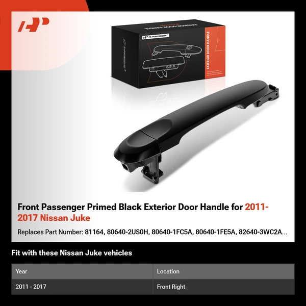 Front Passenger Primed Black Exterior Door Handle for 2011-2017 Nissan Juke