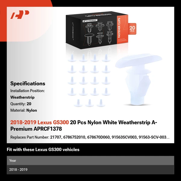 2018-2019 Lexus GS300 20 Pcs Nylon White Weatherstrip A-Premium APRCF1378