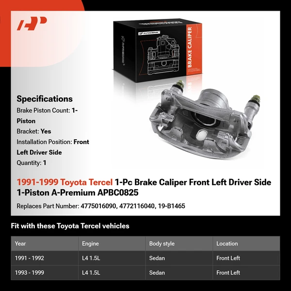 1991-1999 Toyota Tercel 1-Pc Brake Caliper Front Left Driver Side 1-Piston A-Premium APBC0825