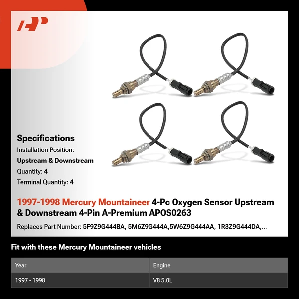 1997-1998 Mercury Mountaineer 4-Pc Oxygen Sensor Upstream & Downstream 4-Pin A-Premium APOS0263