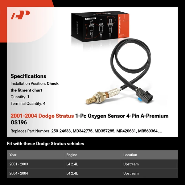 2001-2004 Dodge Stratus 1-Pc Oxygen Sensor 4-Pin A-Premium OS196