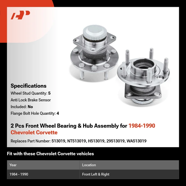 2 Pcs Front Wheel Bearing & Hub Assembly for 1984-1990 Chevrolet Corvette