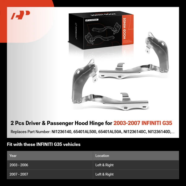 2 Pcs Driver & Passenger Hood Hinge for 2003-2007 INFINITI G35