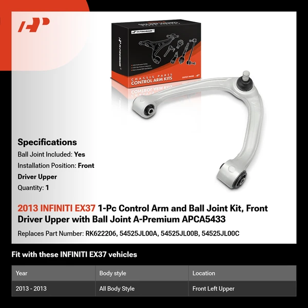 2013 INFINITI EX37 1-Pc Control Arm and Ball Joint Kit, Front Driver Upper with Ball Joint A-Premium APCA5433