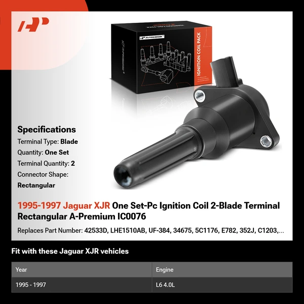 1995-1997 Jaguar XJR One Set-Pc Ignition Coil 2-Blade Terminal Rectangular A-Premium IC0076