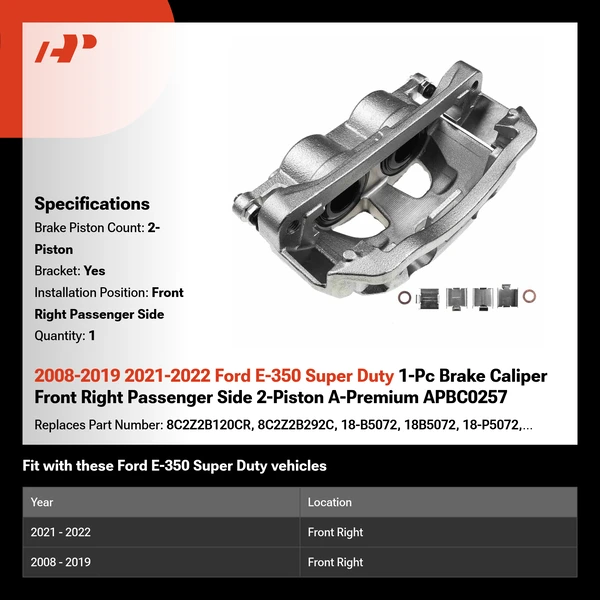 2008-2019 2021-2022 Ford E-350 Super Duty 1-Pc Brake Caliper Front Right Passenger Side 2-Piston A-Premium APBC0257