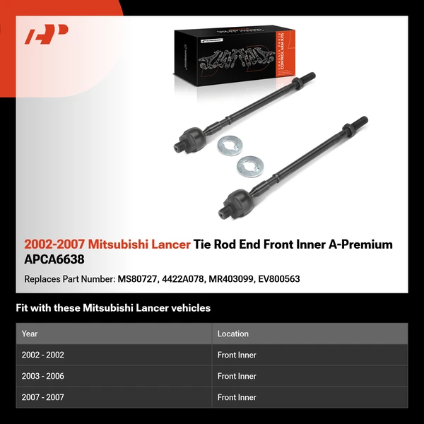 2002-2007 Mitsubishi Lancer Tie Rod End Front Inner A-Premium APCA6638