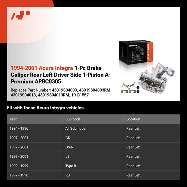 1994-2001 Acura Integra 1-Pc Brake Caliper Rear Left Driver Side 1-Piston A-Premium APBC0305