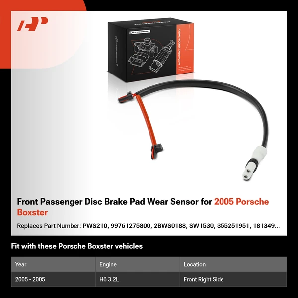 Front Passenger Disc Brake Pad Wear Sensor for 2005 Porsche Boxster